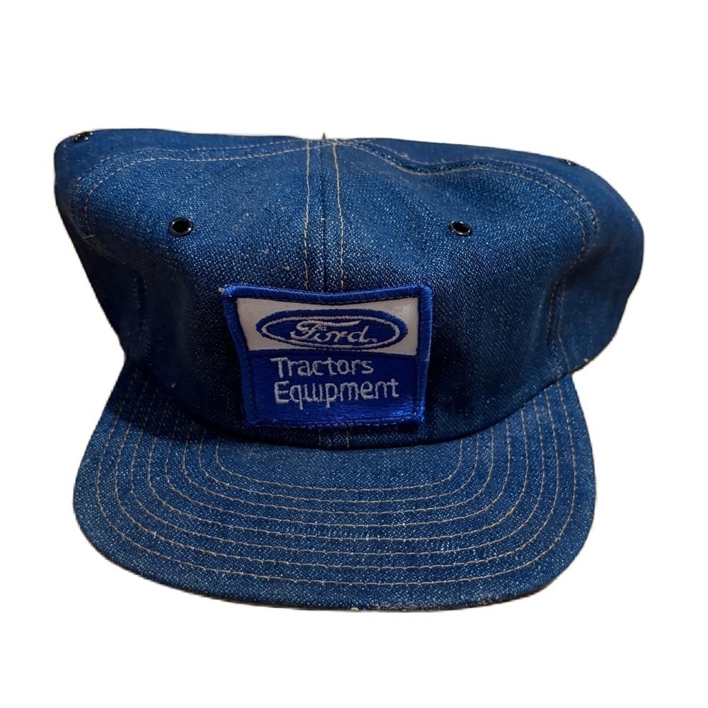 Vintage Ford Tractors Patch Denim Blue SnapBack Hat K Brand Farming 90s Trucker